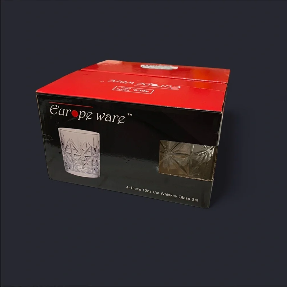Europe Ware Set Of 4 Whiskey Glasses Cut Glass 12 oz Barware